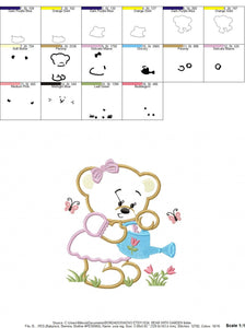 Bear embroidery designs - Teddy embroidery design machine embroidery pattern - Baby Girl embroidery file - instant download bear with garden