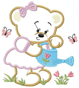 Bear embroidery designs - Teddy embroidery design machine embroidery pattern - Baby Girl embroidery file - instant download bear with garden