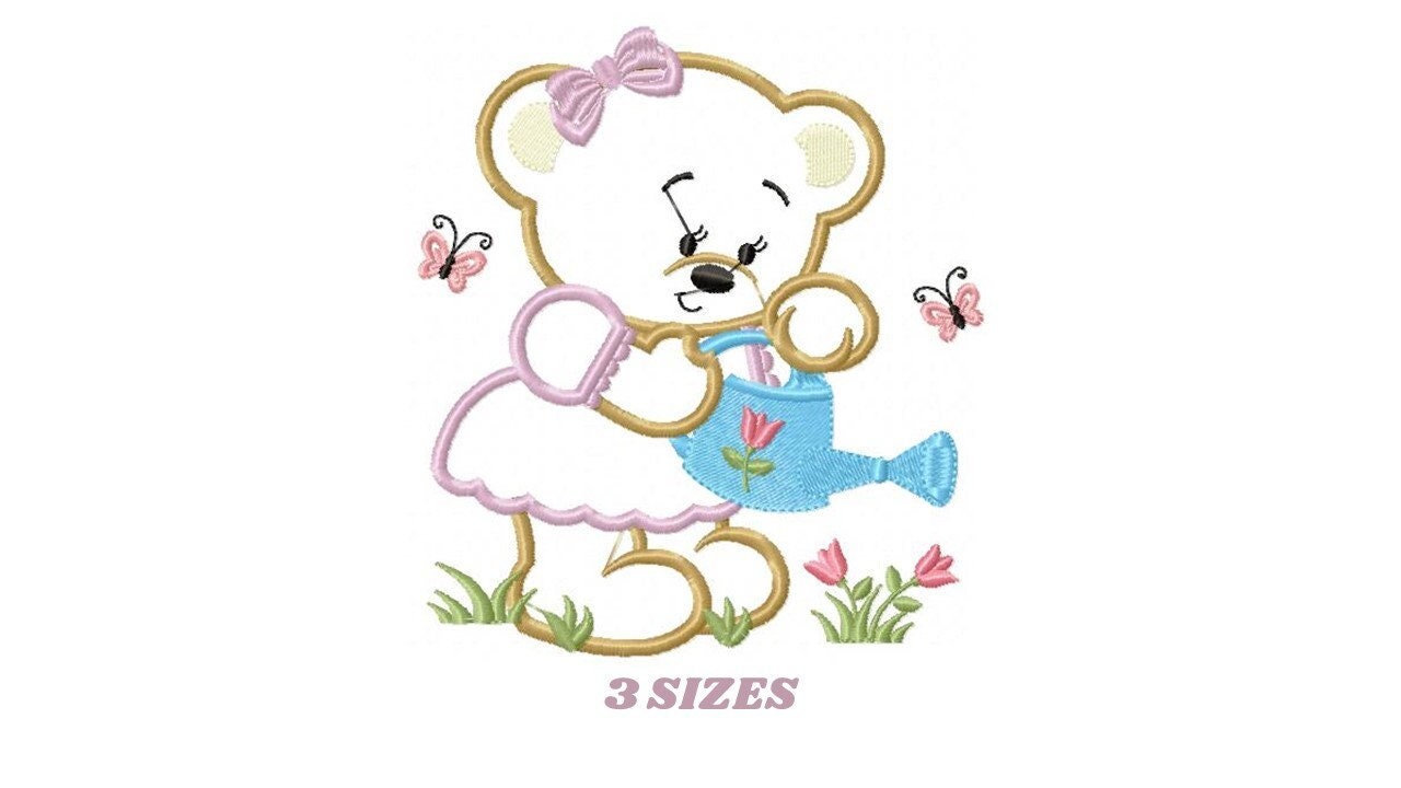 Bear embroidery designs - Teddy embroidery design machine embroidery pattern - Baby Girl embroidery file - instant download bear with garden Marcia Embroidery