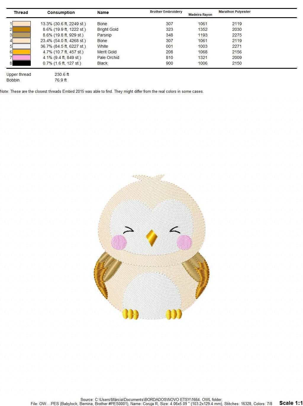 Owl embroidery design - Bird embroidery design machine embroidery pattern - Birdie embroidery file - Owl design instant download jef pes vp3 Marcia Embroidery