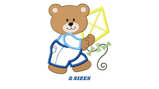 Teddy Bear with Kite embroidery designs - Baby Boy embroidery design machine embroidery pattern - Bear applique design - instant download