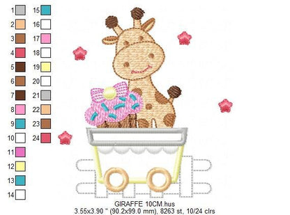 Giraffe with muffin embroidery design - Safari Animal in a wagon embroidery designs machine embroidery pattern - instant digital download
