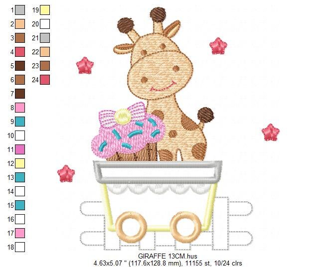 Giraffe with muffin embroidery design - Safari Animal in a wagon embroidery designs machine embroidery pattern - instant digital download