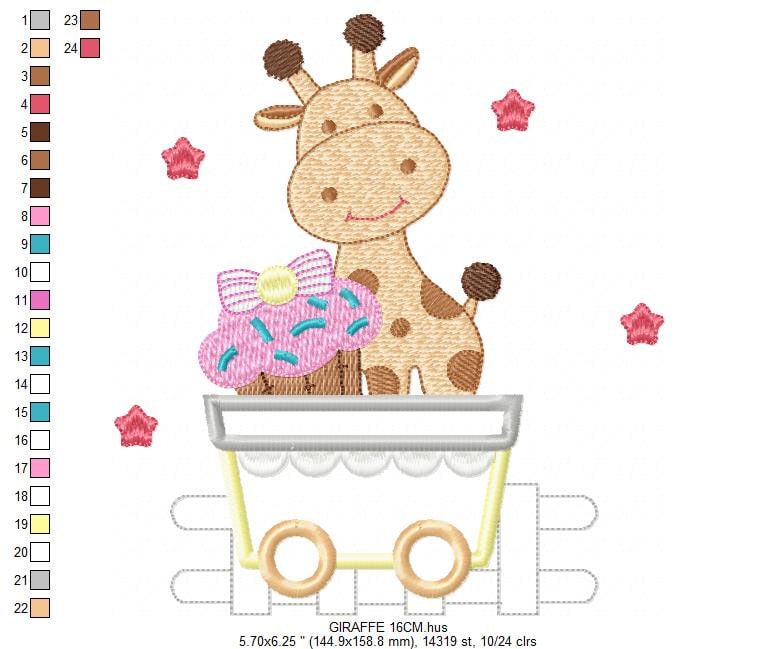 Giraffe with muffin embroidery design - Safari Animal in a wagon embroidery designs machine embroidery pattern - instant digital download