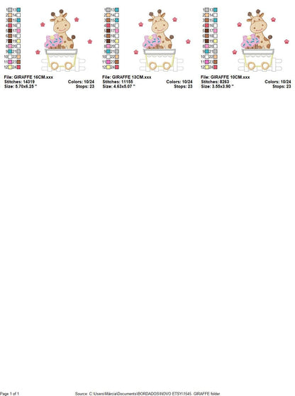 Giraffe with muffin embroidery design - Safari Animal in a wagon embroidery designs machine embroidery pattern - instant digital download