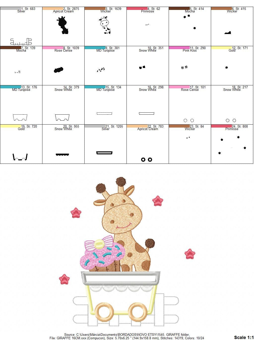 Giraffe with muffin embroidery design - Safari Animal in a wagon embroidery designs machine embroidery pattern - instant digital download