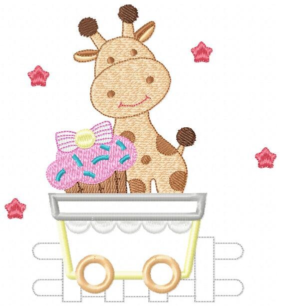 Giraffe with muffin embroidery design - Safari Animal in a wagon embroidery designs machine embroidery pattern - instant digital download