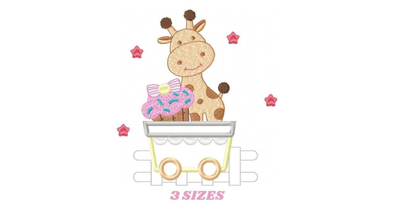 Giraffe with muffin embroidery design - Safari Animal in a wagon embroidery designs machine embroidery pattern - instant digital download