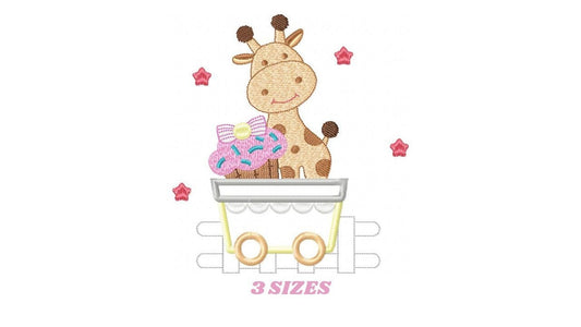 Giraffe with muffin embroidery design - Safari Animal in a wagon embroidery designs machine embroidery pattern - instant digital download