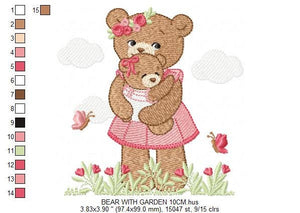 Bear embroidery designs - Teddy embroidery design machine embroidery pattern - Baby Girl embroidery file - instant download bear with garden