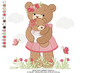 Bear embroidery designs - Teddy embroidery design machine embroidery pattern - Baby Girl embroidery file - instant download bear with garden