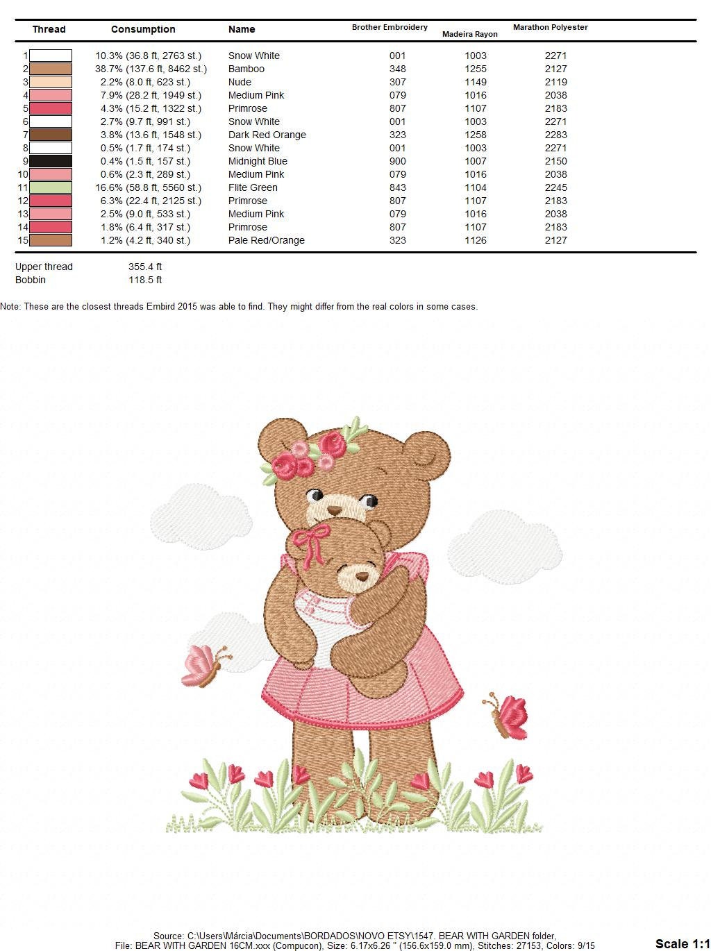 Bear embroidery designs - Teddy embroidery design machine embroidery pattern - Baby Girl embroidery file - instant download bear with garden Marcia Embroidery