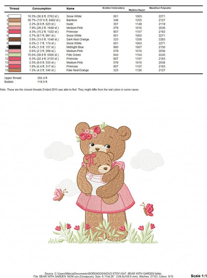 Bear embroidery designs - Teddy embroidery design machine embroidery pattern - Baby Girl embroidery file - instant download bear with garden Marcia Embroidery