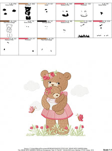 Bear embroidery designs - Teddy embroidery design machine embroidery pattern - Baby Girl embroidery file - instant download bear with garden