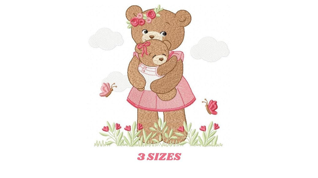 Bear embroidery designs - Teddy embroidery design machine embroidery pattern - Baby Girl embroidery file - instant download bear with garden