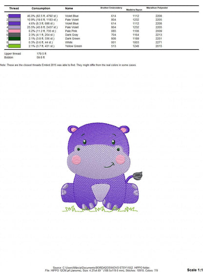 Hippo embroidery designs - Safari wild animal embroidery design machine embroidery pattern - hippopotamus - instant digital download pes jef Marcia Embroidery