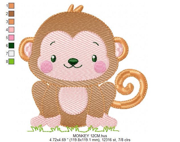 Monkey embroidery designs - Safari wild animal machine embroidery pattern - Baby boy embroidery file - Instant download pes jef dst vp3
