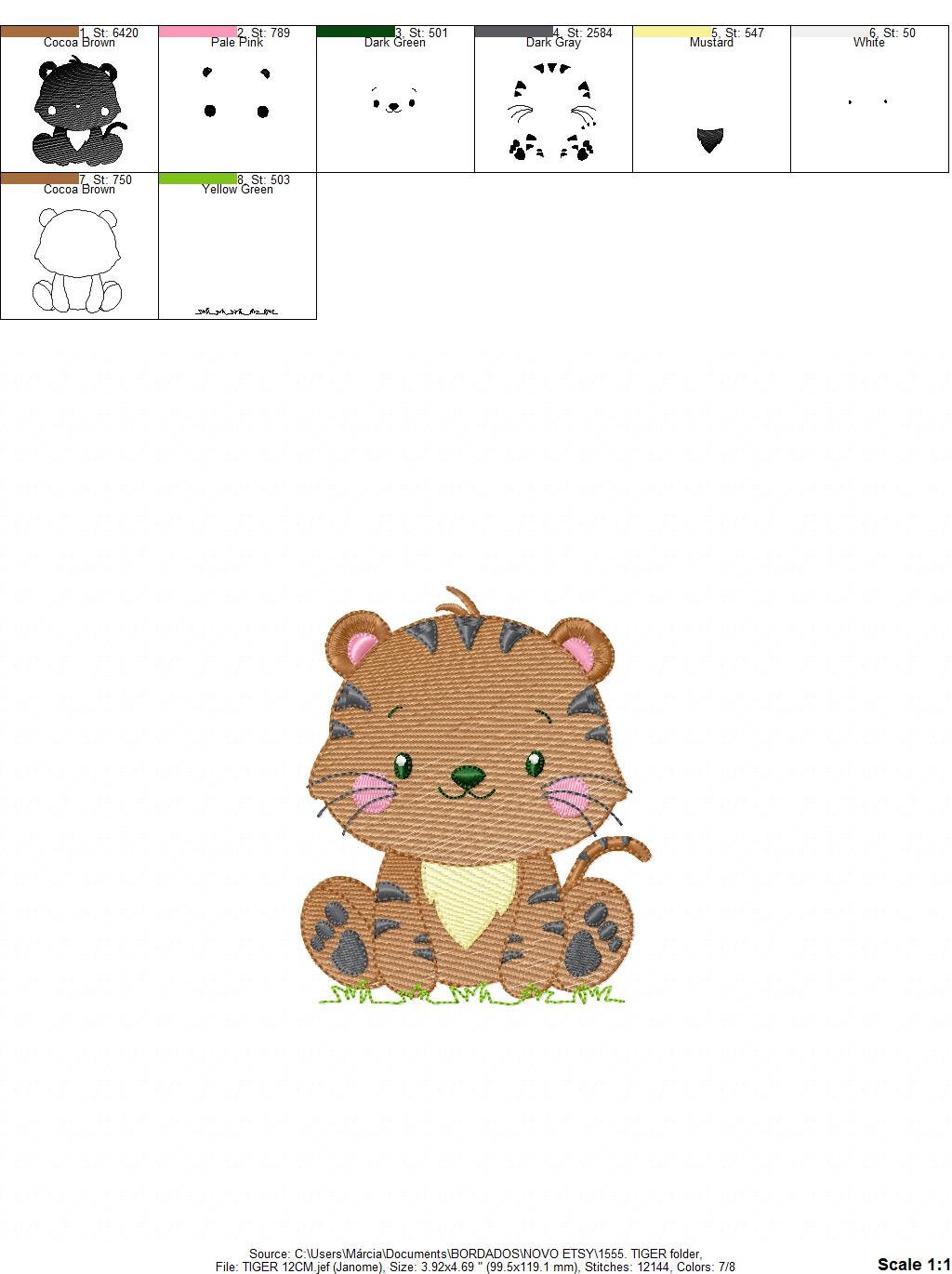 Tiger embroidery design - Wild Forest Animal machine embroidery pattern - Baby Boy file - Instant digital download pes jef dst hus vp3 xxx