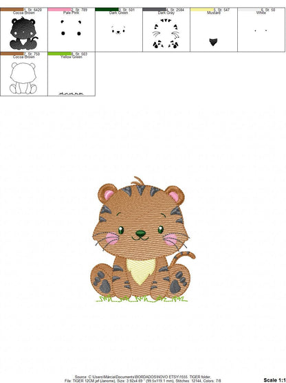 Tiger embroidery design - Wild Forest Animal machine embroidery pattern - Baby Boy file - Instant digital download pes jef dst hus vp3 xxx