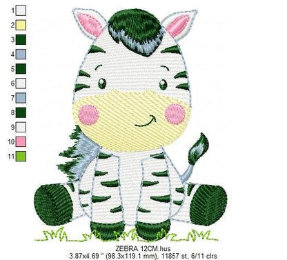 Zebra embroidery designs - Safari Wild Animal machine embroidery pattern - Baby boy and girl file - Instant digital download pes jef dst hus