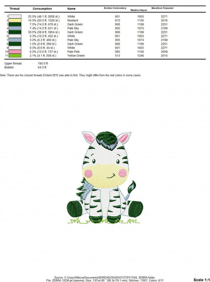 Zebra embroidery designs - Safari Wild Animal machine embroidery pattern - Baby boy and girl file - Instant digital download pes jef dst hus