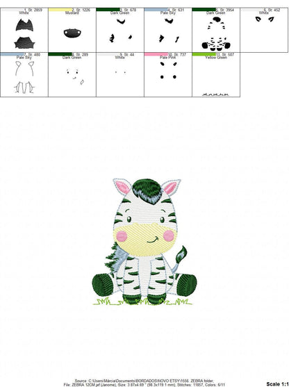 Zebra embroidery designs - Safari Wild Animal machine embroidery pattern - Baby boy and girl file - Instant digital download pes jef dst hus