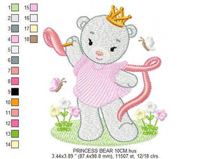 Bear embroidery designs - Princess embroidery design machine embroidery pattern - Baby Girl embroidery file - digital download bear crown