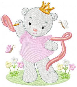 Bear embroidery designs - Princess embroidery design machine embroidery pattern - Baby Girl embroidery file - digital download bear crown