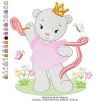 Carica l&#39;immagine nel visualizzatore di Gallery, Bear embroidery designs - Princess embroidery design machine embroidery pattern - Baby Girl embroidery file - digital download bear crown
