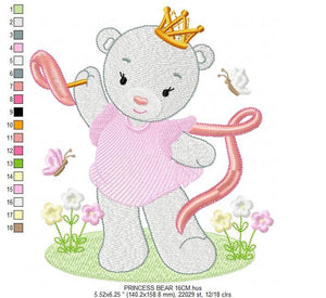 Bear embroidery designs - Princess embroidery design machine embroidery pattern - Baby Girl embroidery file - digital download bear crown