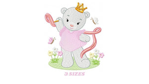 Bear embroidery designs - Princess embroidery design machine embroidery pattern - Baby Girl embroidery file - digital download bear crown