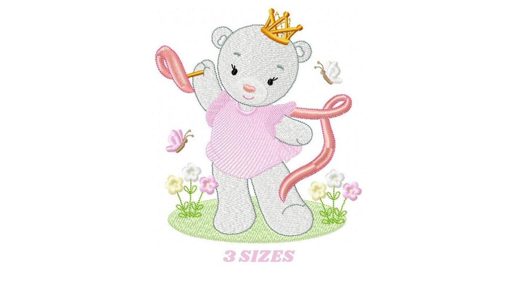 Bear embroidery designs - Princess embroidery design machine embroidery pattern - Baby Girl embroidery file - digital download bear crown