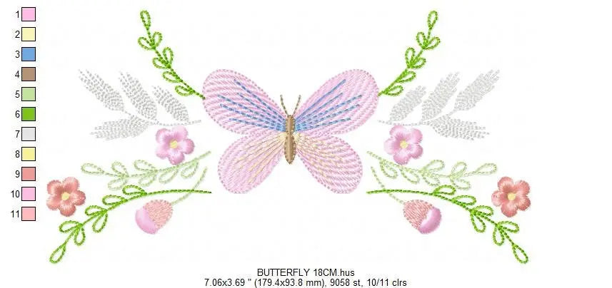 Butterfly embroidery design - Delicate Flowers embroidery designs machine embroidery pattern - baby girl embroidery file - instant download Marcia Embroidery