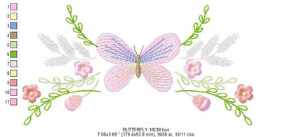 Butterfly embroidery design - Delicate Flowers embroidery designs machine embroidery pattern - baby girl embroidery file - instant download Marcia Embroidery