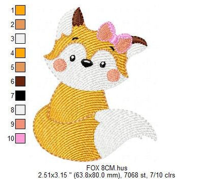 Female Red Fox embroidery designs - Woodland animal embroidery design machine embroidery pattern - Fox tail with lace - instant download