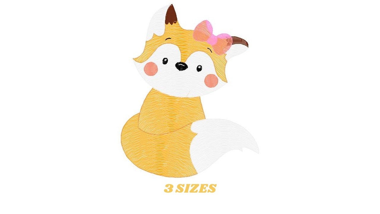 Female Red Fox embroidery designs - Woodland animal embroidery design machine embroidery pattern - Fox tail with lace - instant download