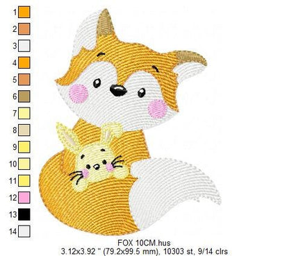 Fox embroidery designs - Red Fox embroidery design machine embroidery pattern - Animal embroidery file - Rabbit Bunny baby pes jef vp3 hus
