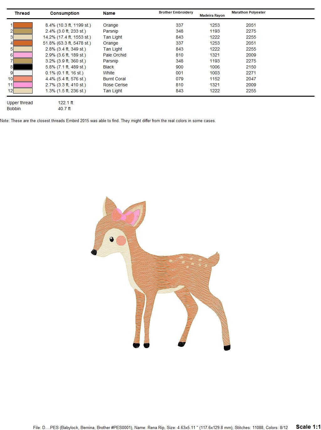 Female Deer with bow embroidery design - Wild Woodland Animal machine embroidery pattern - Baby Girl file - Instant download pes jef dst hus