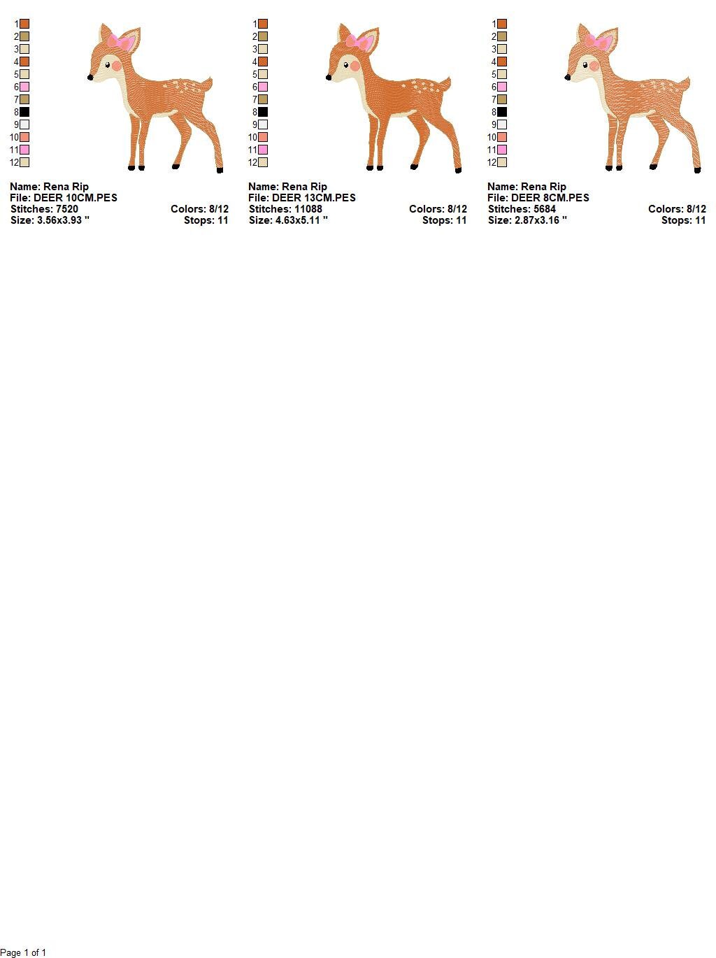 Female Deer with bow embroidery design - Wild Woodland Animal machine embroidery pattern - Baby Girl file - Instant download pes jef dst hus