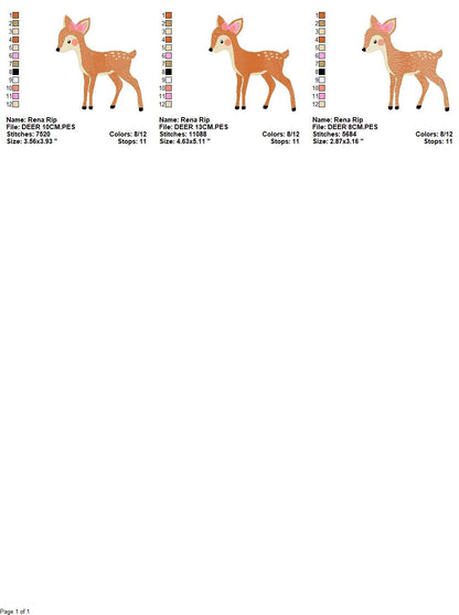 Female Deer with bow embroidery design - Wild Woodland Animal machine embroidery pattern - Baby Girl file - Instant download pes jef dst hus