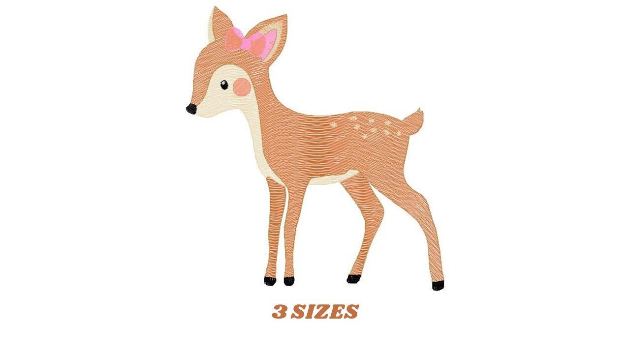 Female Deer with bow embroidery design - Wild Woodland Animal machine embroidery pattern - Baby Girl file - Instant download pes jef dst hus