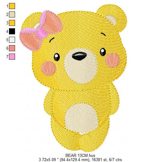 Female Bear embroidery designs - Teddy embroidery design machine embroidery pattern - Baby girl embroidery file - instant download animal
