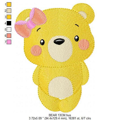 Female Bear embroidery designs - Teddy embroidery design machine embroidery pattern - Baby girl embroidery file - instant download animal