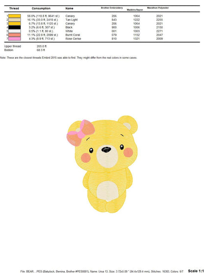 Female Bear embroidery designs - Teddy embroidery design machine embroidery pattern - Baby girl embroidery file - instant download animal