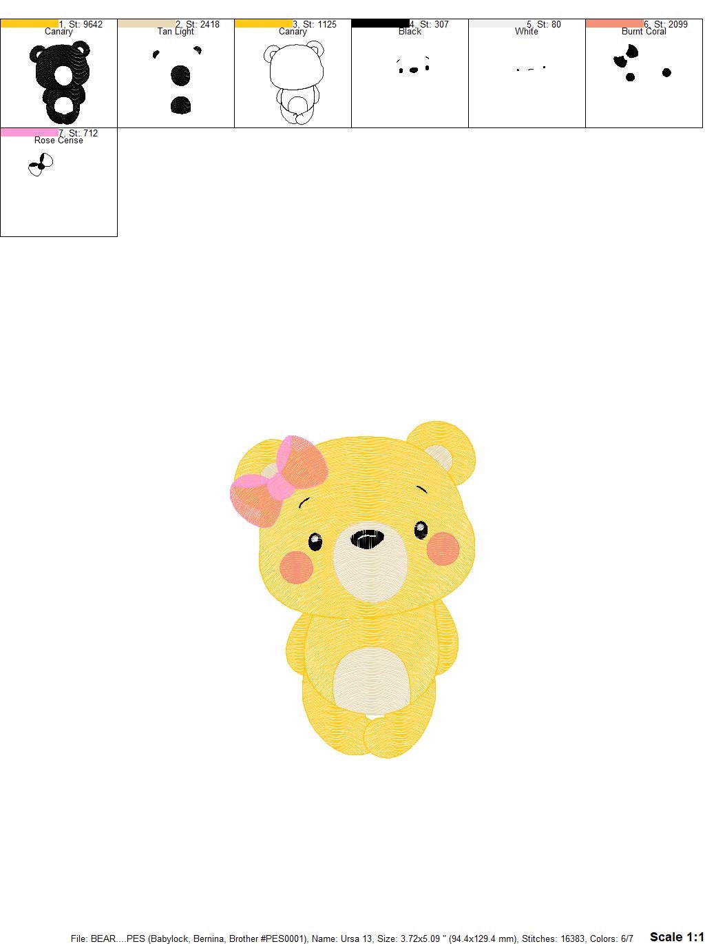 Female Bear embroidery designs - Teddy embroidery design machine embroidery pattern - Baby girl embroidery file - instant download animal