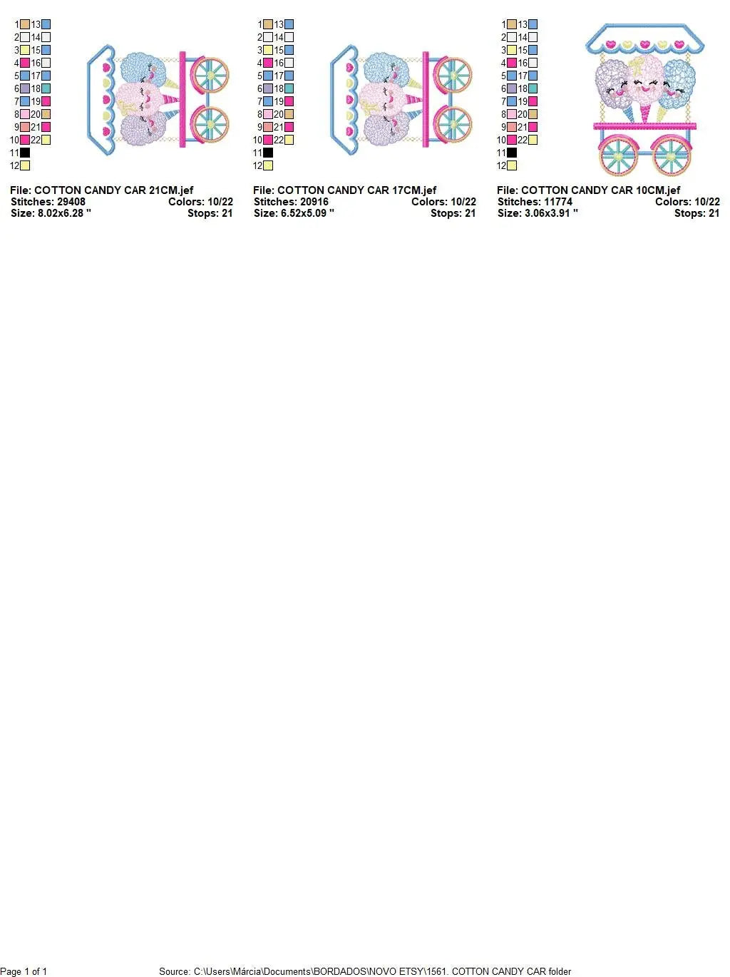 Cotton candy embroidery designs - Candy embroidery design machine embroidery pattern - Cotton candy cart embroidery file - kid embroidery Marcia Embroidery