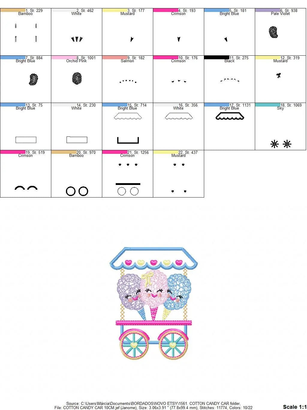 Cotton candy embroidery designs - Candy embroidery design machine embroidery pattern - Cotton candy cart embroidery file - kid embroidery Marcia Embroidery