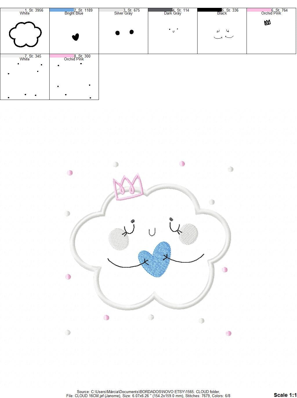 Cloud embroidery design - Sky embroidery design machine embroidery pattern  - cloud applique design - baby girl embroidery file cute cloud Marcia Embroidery