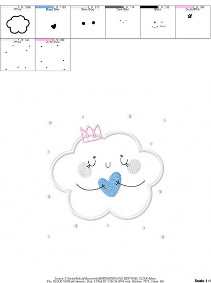 Cloud embroidery design - Sky embroidery design machine embroidery pattern  - cloud applique design - baby girl embroidery file cute cloud Marcia Embroidery