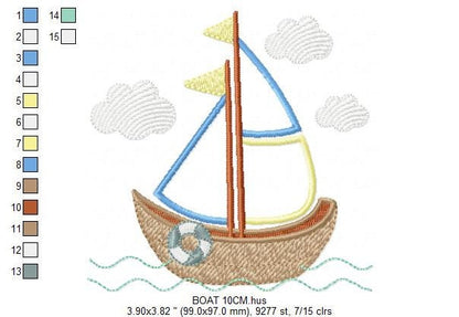 Boat embroidery designs - Sailboat embroidery design machine embroidery pattern - Nautical file instant download - Boat applique design boy